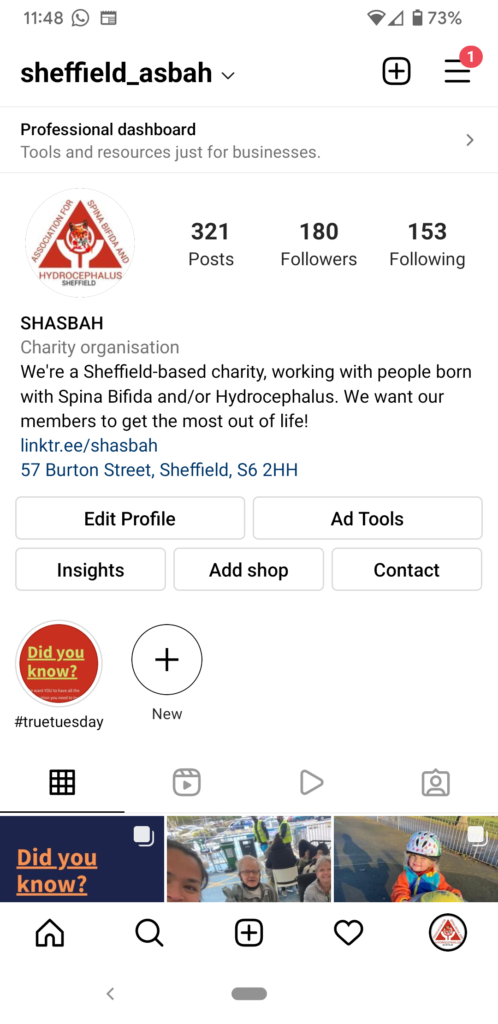 A screenshot of the SHASBAH Instagram profile.